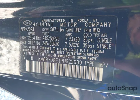 2023 Hyundai Palisade Calligraphy z USA, uszkodzony, nr VIN KM8R7DGE1PU622939
